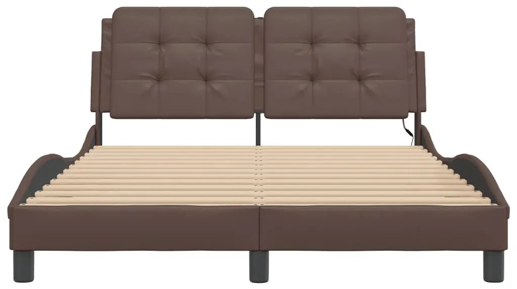 Estrutura cama c/ luzes LED 120x200cm couro artificial castanho