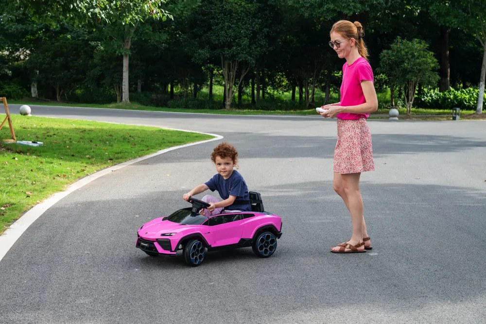 Carro elétrico para crianças Lamborghini Lanzador 12V Pneus em borracha maciça, banco em pele sintética Rosa