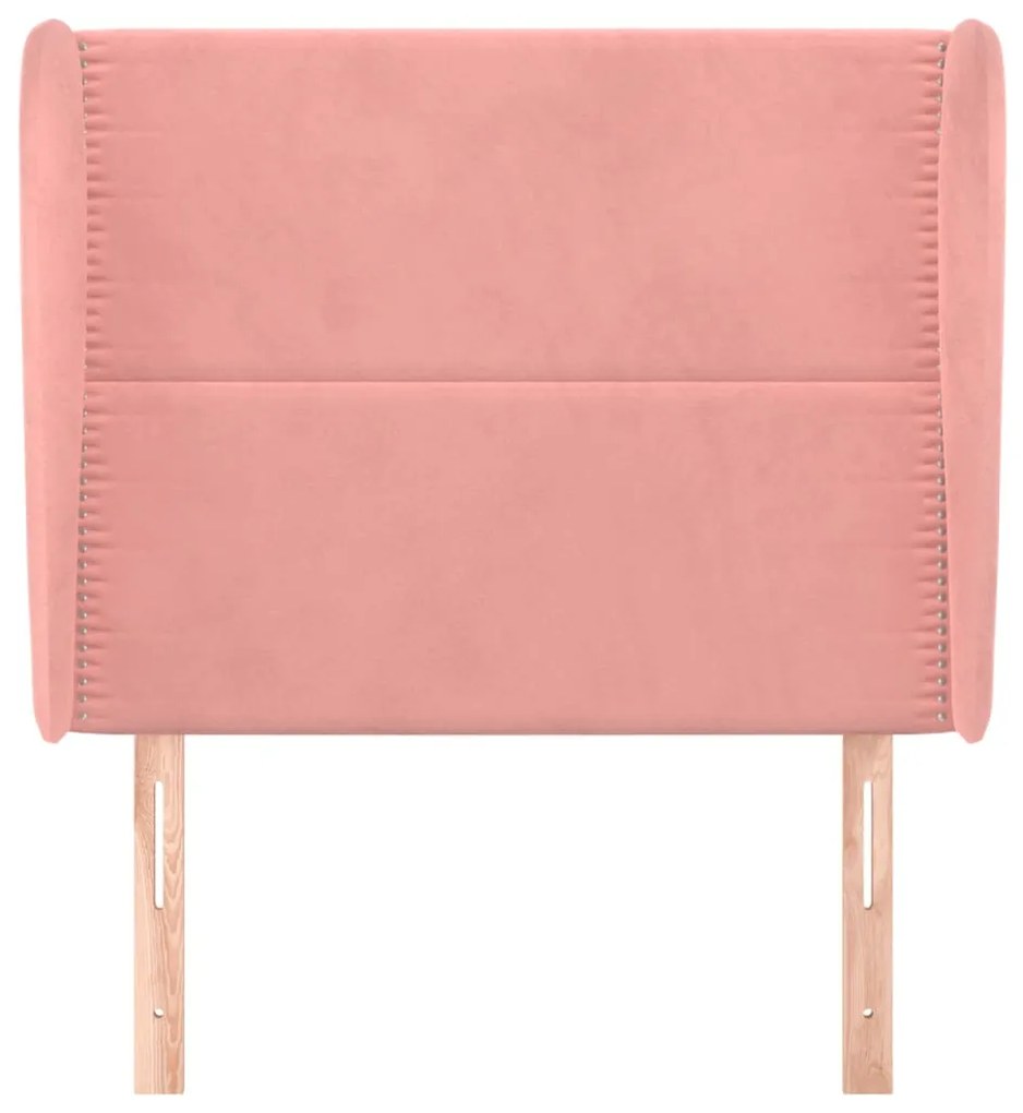 Cabeceira de cama c/ abas veludo 93x23x118/128 cm rosa