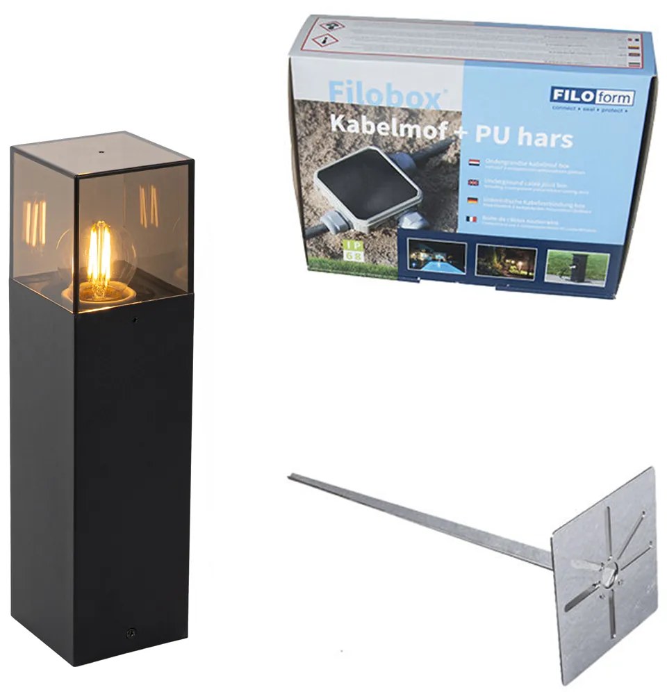 Candeeiro de pé para exterior preto com cúpula fumada 30 cm - Dinamarca Moderno
