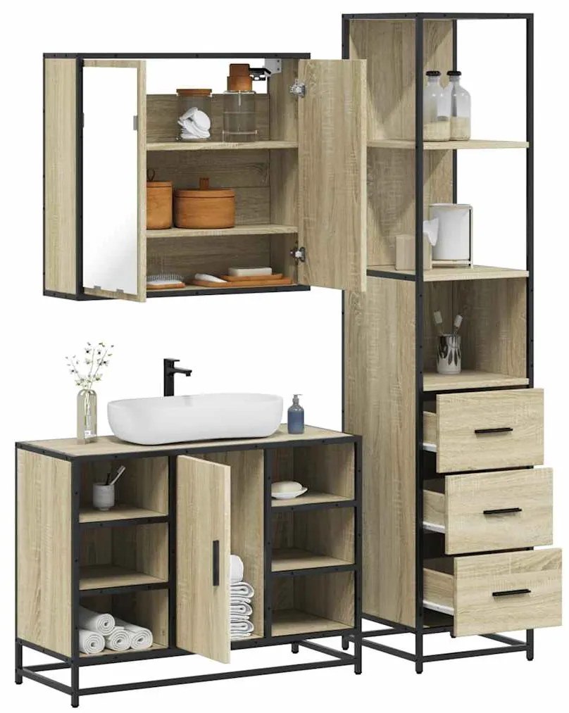 vidaXL 3 pcs conj. móveis casa banho derivados madeira carvalho sonoma