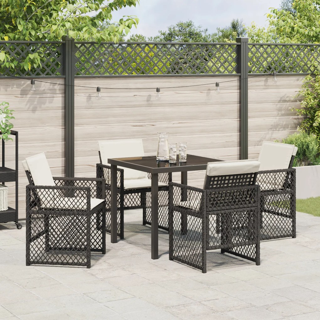 Conjunto de Jantar de Jardim vidaXL de 5 Peças com Almofadas em Preto