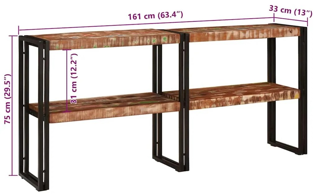 Mesa Consola 160x33x75 cm Madeira Recuperada Sólida