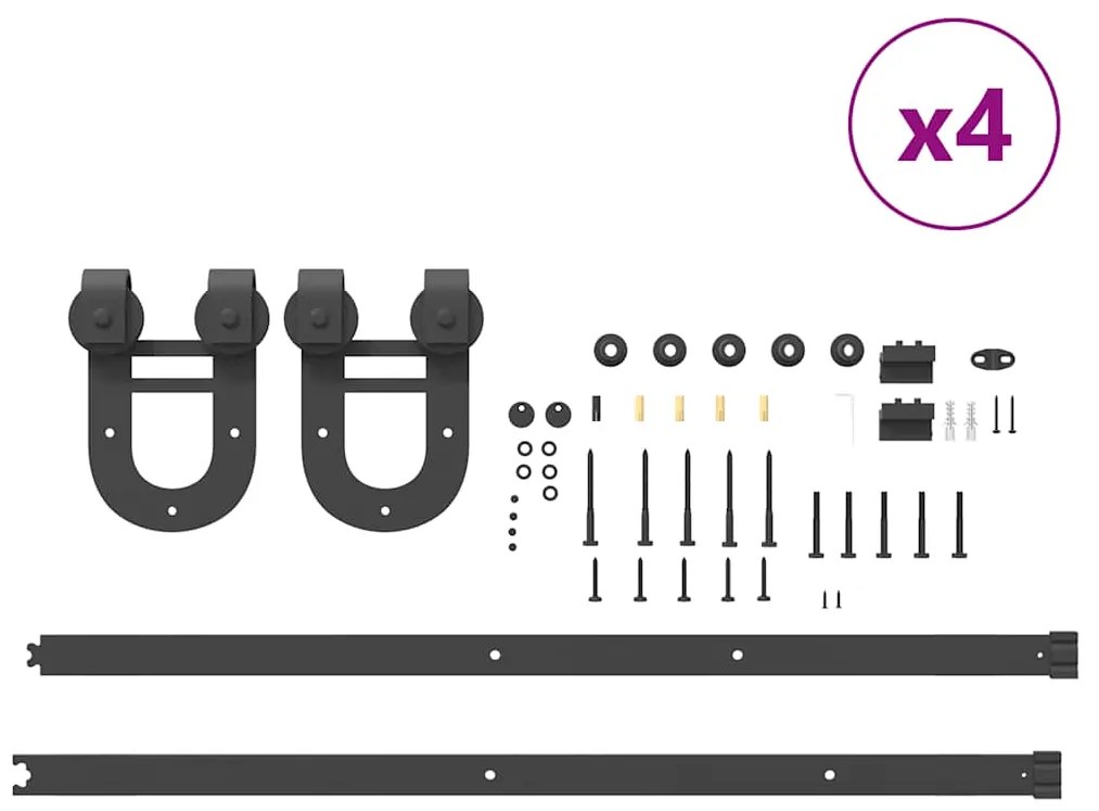 Kit de ferragens para porta deslizante 200 cm aço preto