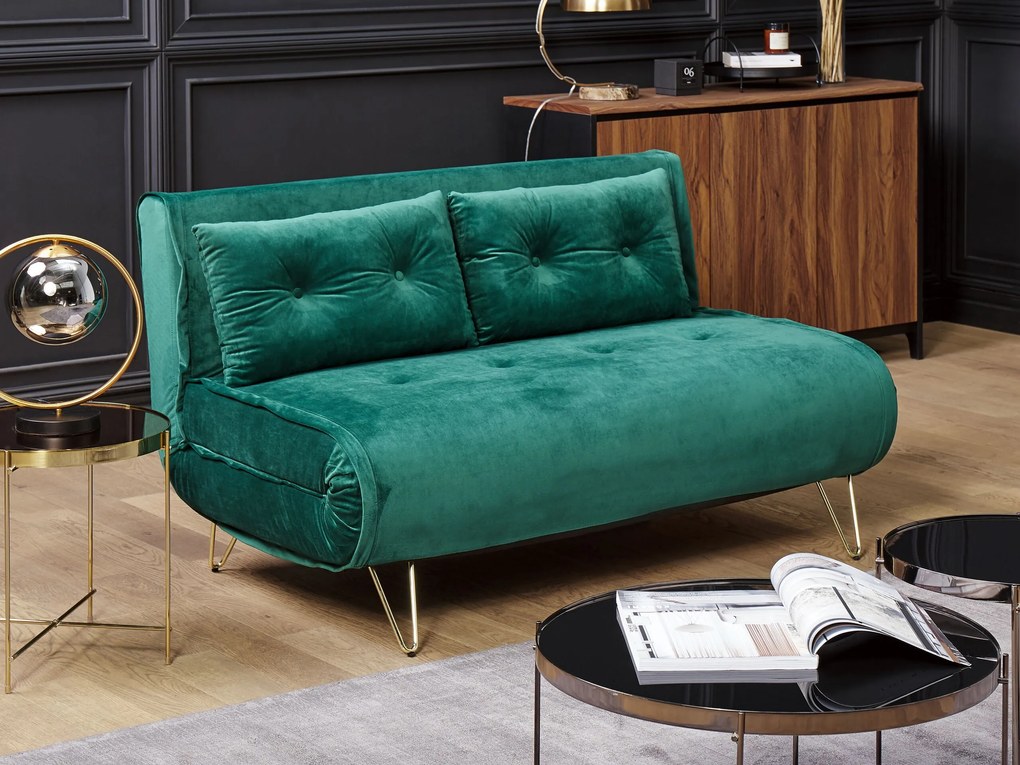 Conjunto de sofás-cama com 3 lugares em veludo verde escuro VESTFOLD Beliani