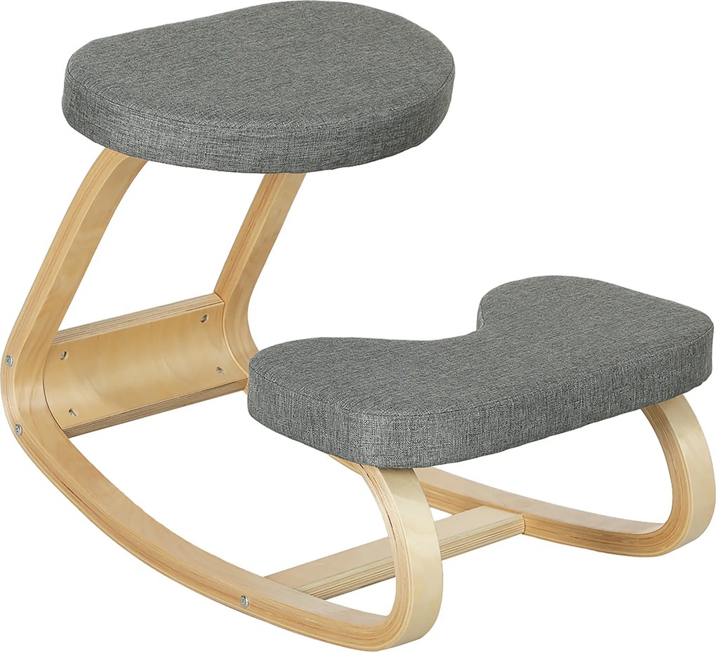 Cadeira de joelhos, cadeira ergonómica de madeira com balanço, cadeira de joelhos para escritório em casa, cinzenta