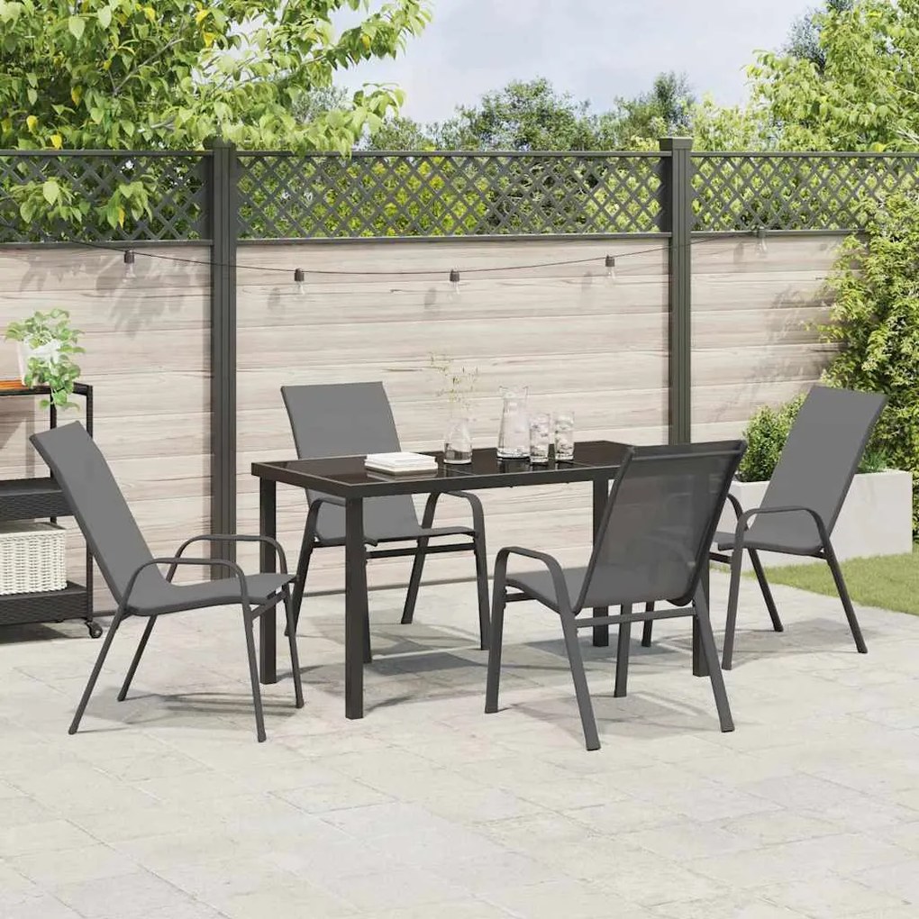 Conjunto de Jantar de Jardim de 5 Peças Cinza em Textilene e Aço.