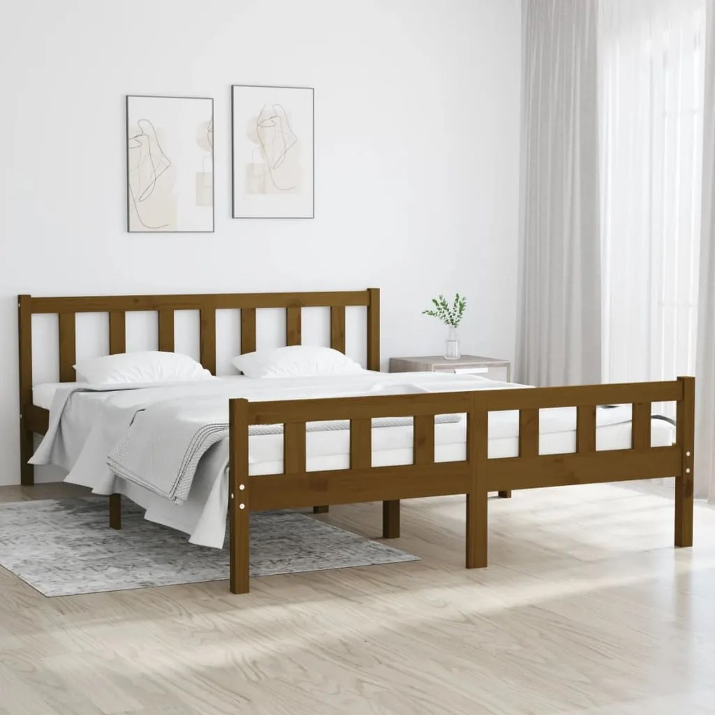 Estrutura cama king 150x200 cm madeira maciça castanho-mel