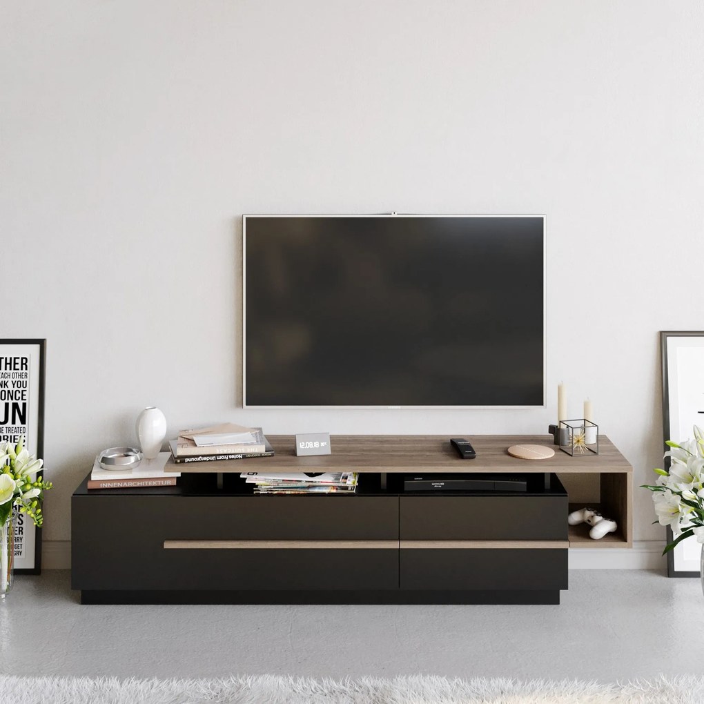 Móvel TV Pia – Preto e Nogueira – 180 x 46,4 x 38,9 cm