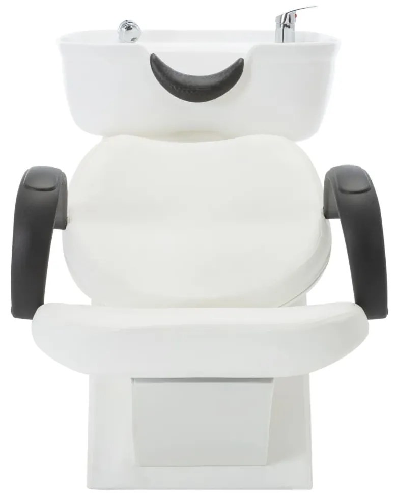 Cadeira de Cabeleireiro com Lavatório em Couro Artificial - Branco - D