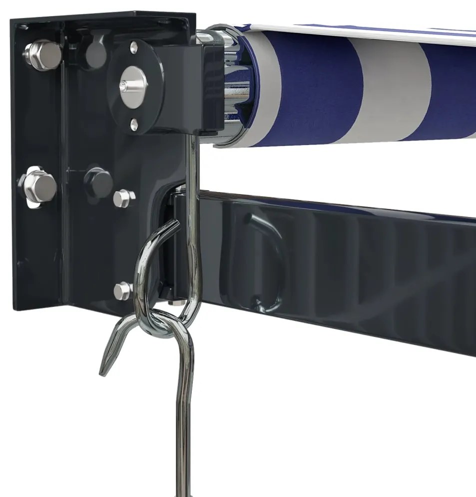 Toldo retrátil 5x3 m tecido e alumínio azul e branco