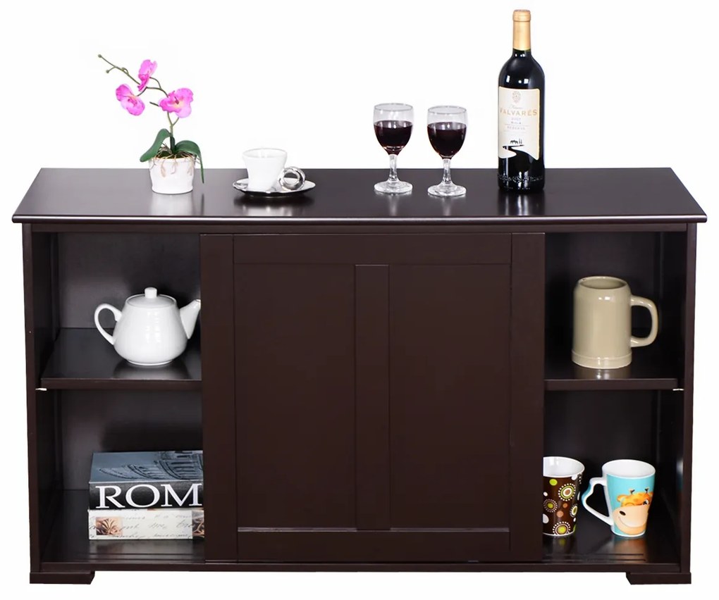 Aparador Buffet com Portas de Correr Armário Multiusos de Madeira 106,5 x 33 x 60 cm Castanho