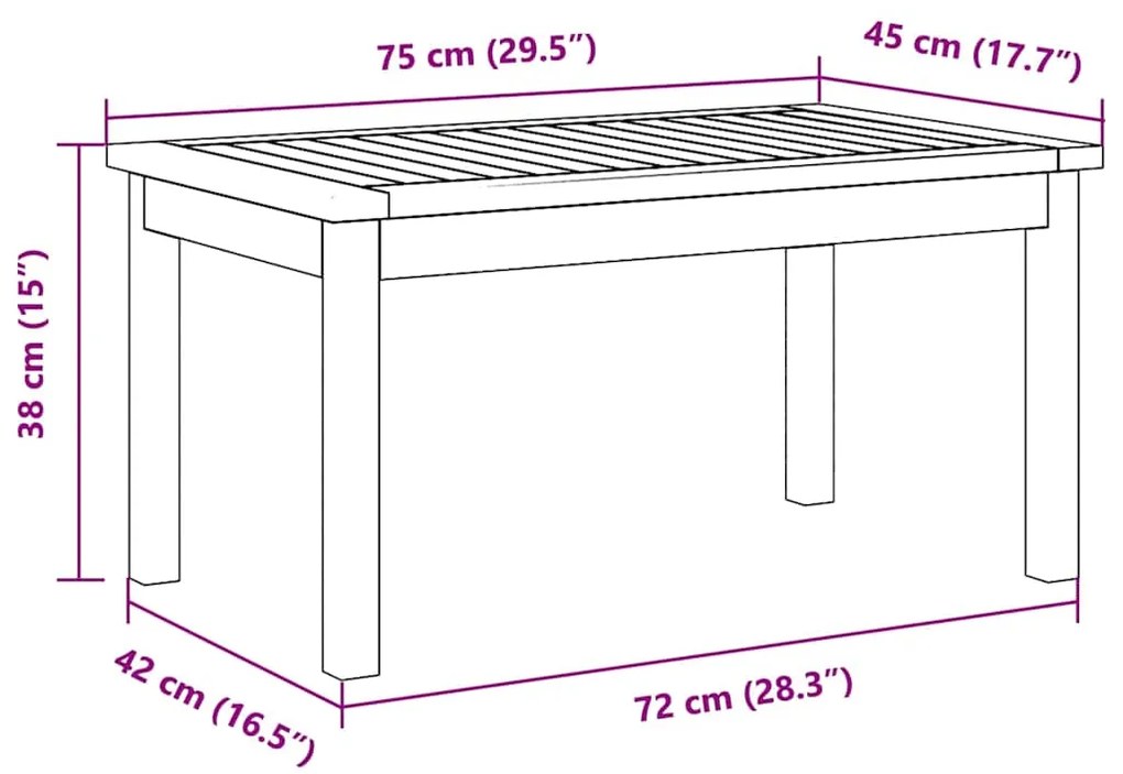 Mesa de Café vidaXL 75x40x38 cm Madeira de Acácia Sólida
