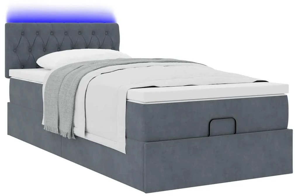 Estrutura cama otomana colchão 90x190 cm veludo cinzento escuro