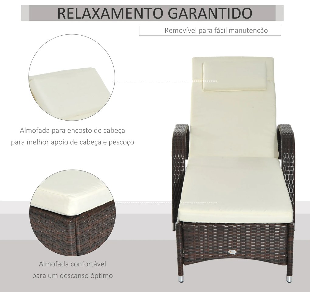 Espreguiçadeira de Vime Jardim Espreguiçadeira com Encosto Ajustável e
