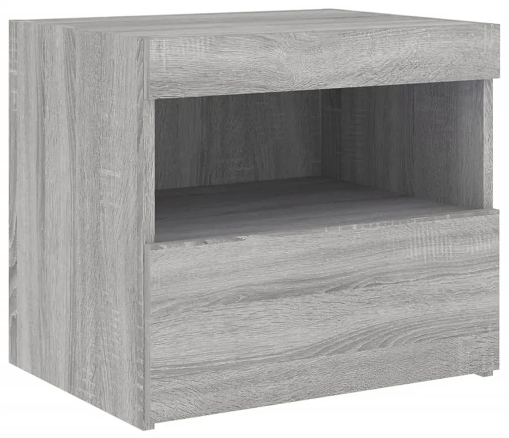 Mesa de cabeceira com luzes LED 50x40x45 cm cinzento-sonoma