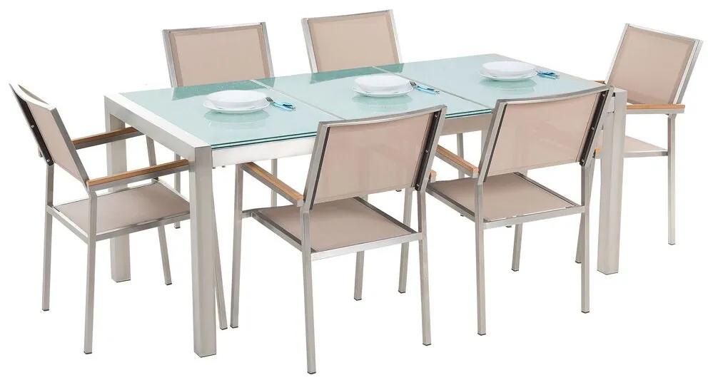 Conjunto de mesa com tampo triplo vidro temperado 180 x 90 cm e 6 cadeiras creme GROSSETO Beliani