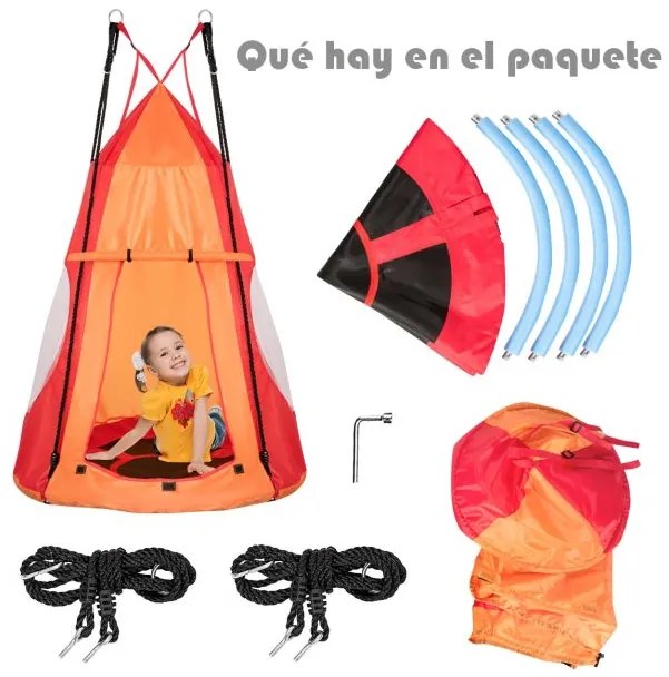 Baloiço crianças Nest com tenda Ø 100cm Arvores ou para Baloiço  Altura ajustável Carga até 150 kg para interior exterior Jardim Laranja