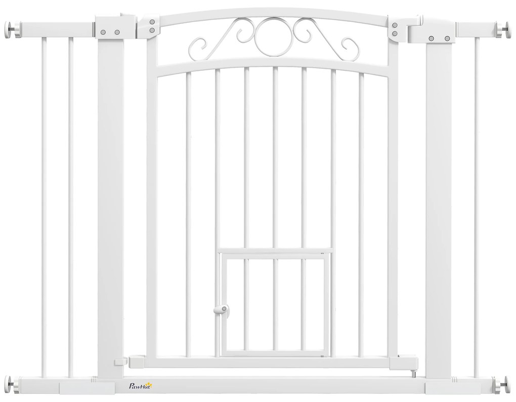 PawHut Barreira para Cães 76-102 cm com Porta Pequena e 2 Extensões Branco | Aosom Portugal| Aosom Portugal