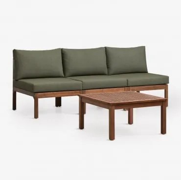 Conjunto De Sala Com Sofá Modular De 3 Peças E Mesa De Centro Em Madeira De Acácia Branson Verde Oliva Intenso - Castanho Acacia Escuro - Sklum