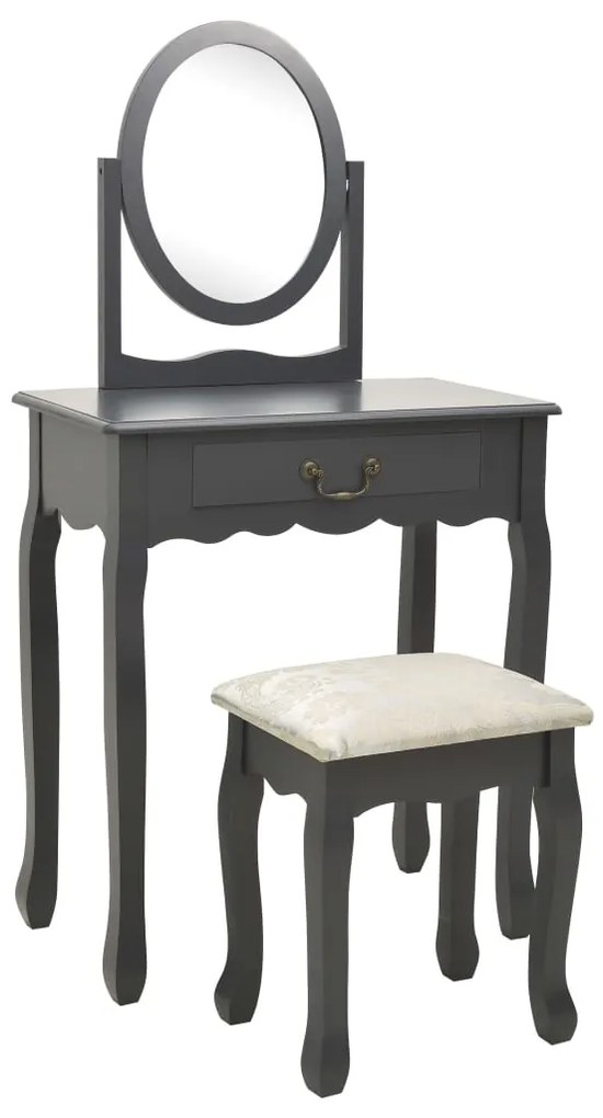 289333 vidaXL Toucador c/ banco 65x36x128 cm MDF e madeira paulownia cinzento