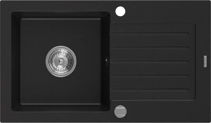 Mexen Pablo lava-louça de granito 1-cuba com escorredor 752 x 436 mm, preto, sifão cromado - 6510751010-77