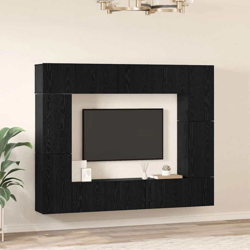 Conjunto de móvel de TV 8 pcs Carvalho Preto 80 x 30 x 30.5 cm