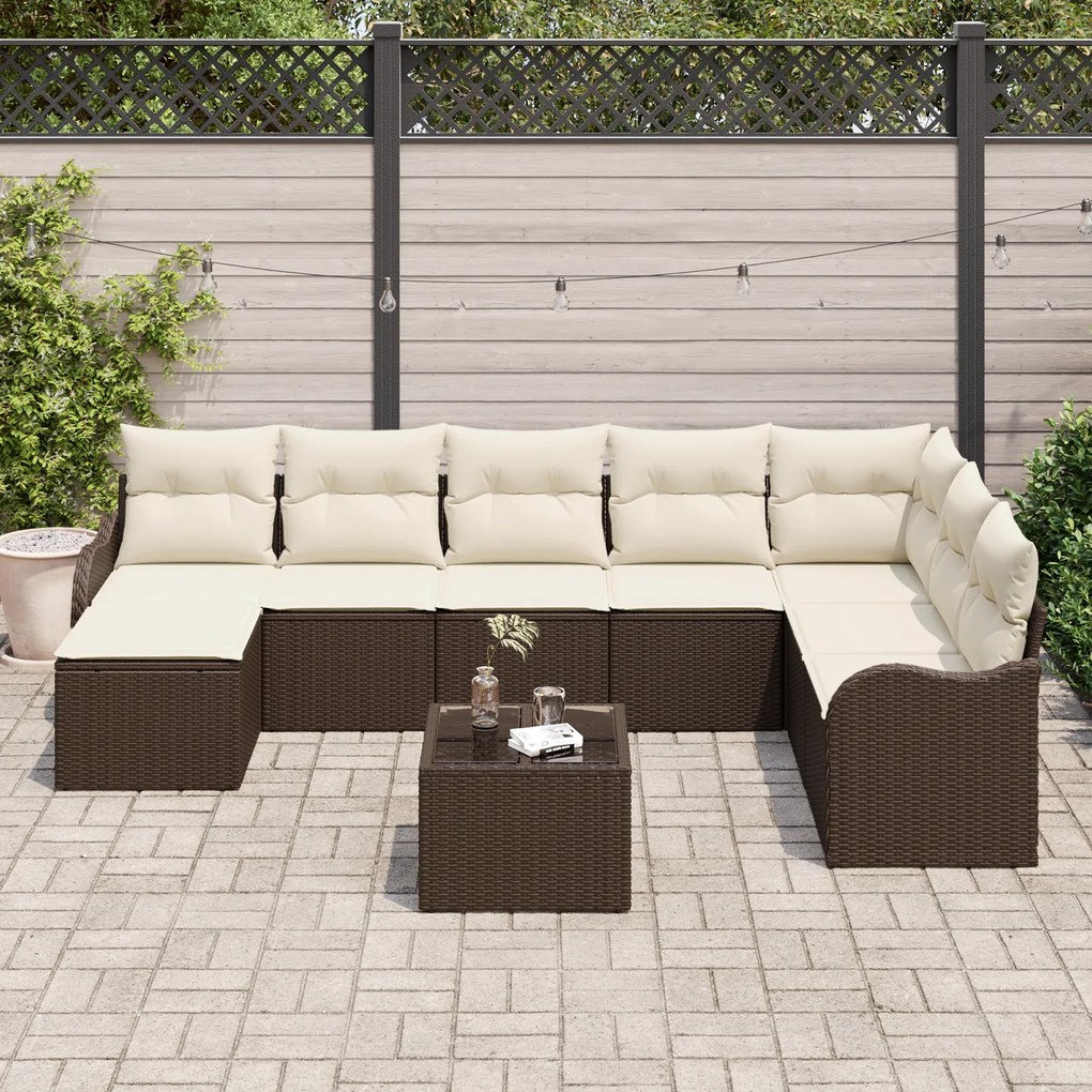 Conjunto de Sofá de Jardim vidaXL 8 Peças com Almofadas Cinzas Vime PE