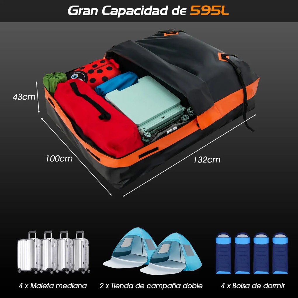 Mala de tejadilho Carro à prova de água 560 L Universal 132 x 100 x 43 cm Preto e laranja