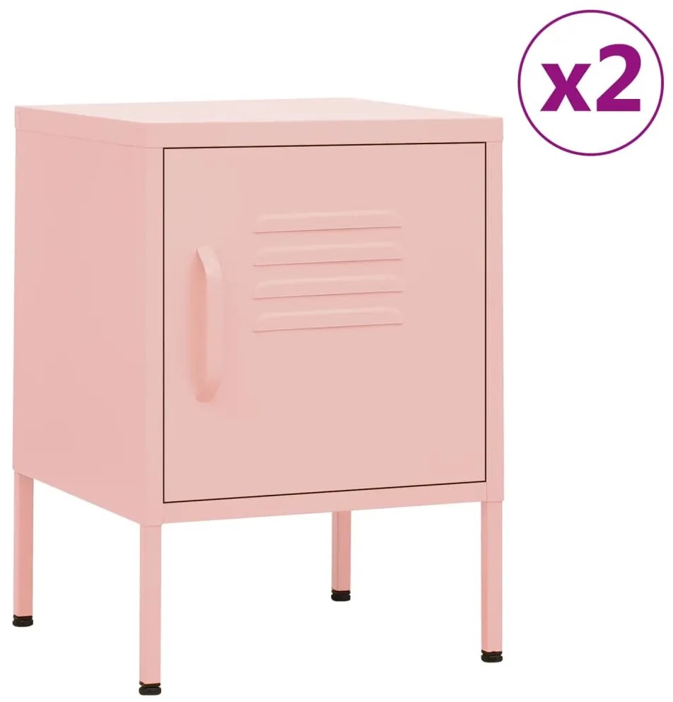 Mesas de cabeceira 2 pcs 35x35x51 cm aço rosa