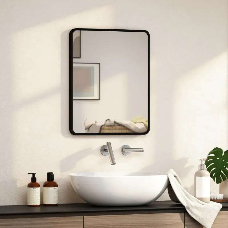 Espelho de parede retangular 50 x 40 cm, espelho decorativo moderno com moldura de metal para sala de estar, entrada, corredor, preto