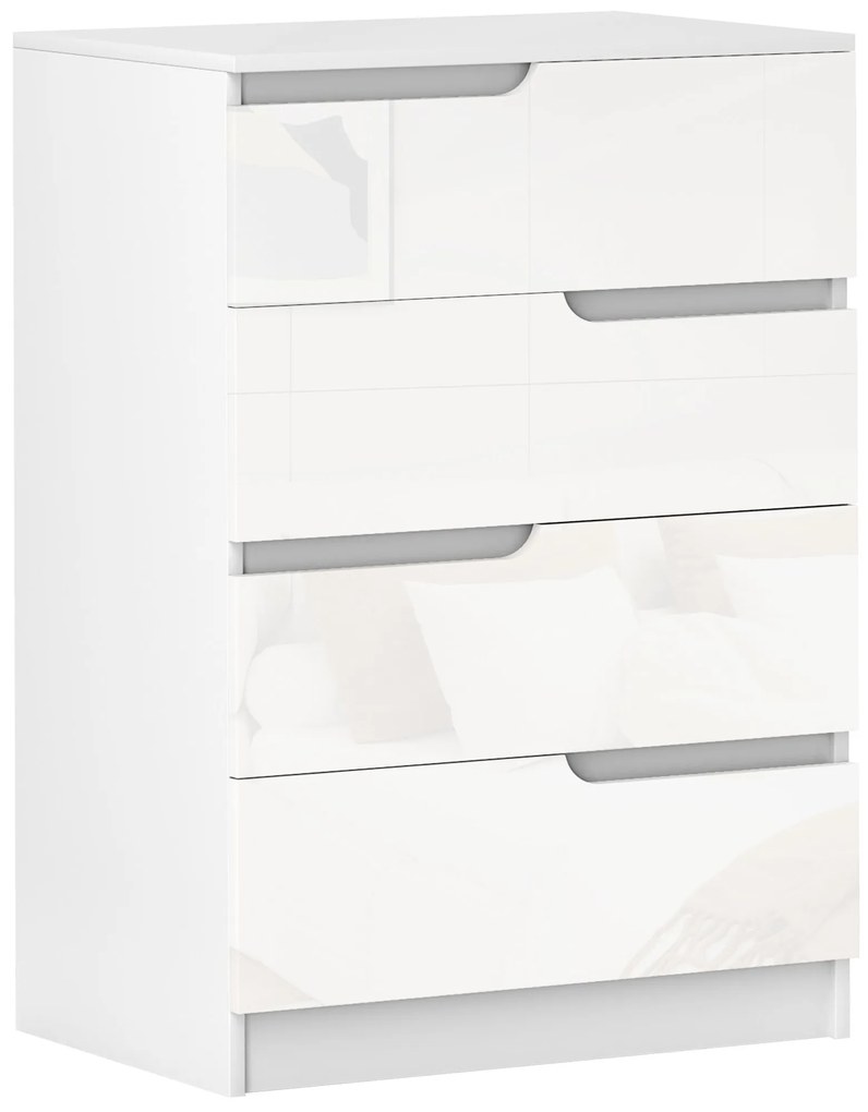 Cómoda com 4 Gavetas Cómoda de Dormitório Moderna com Sistema Anti-Tombo 60x40x85 cm Branco