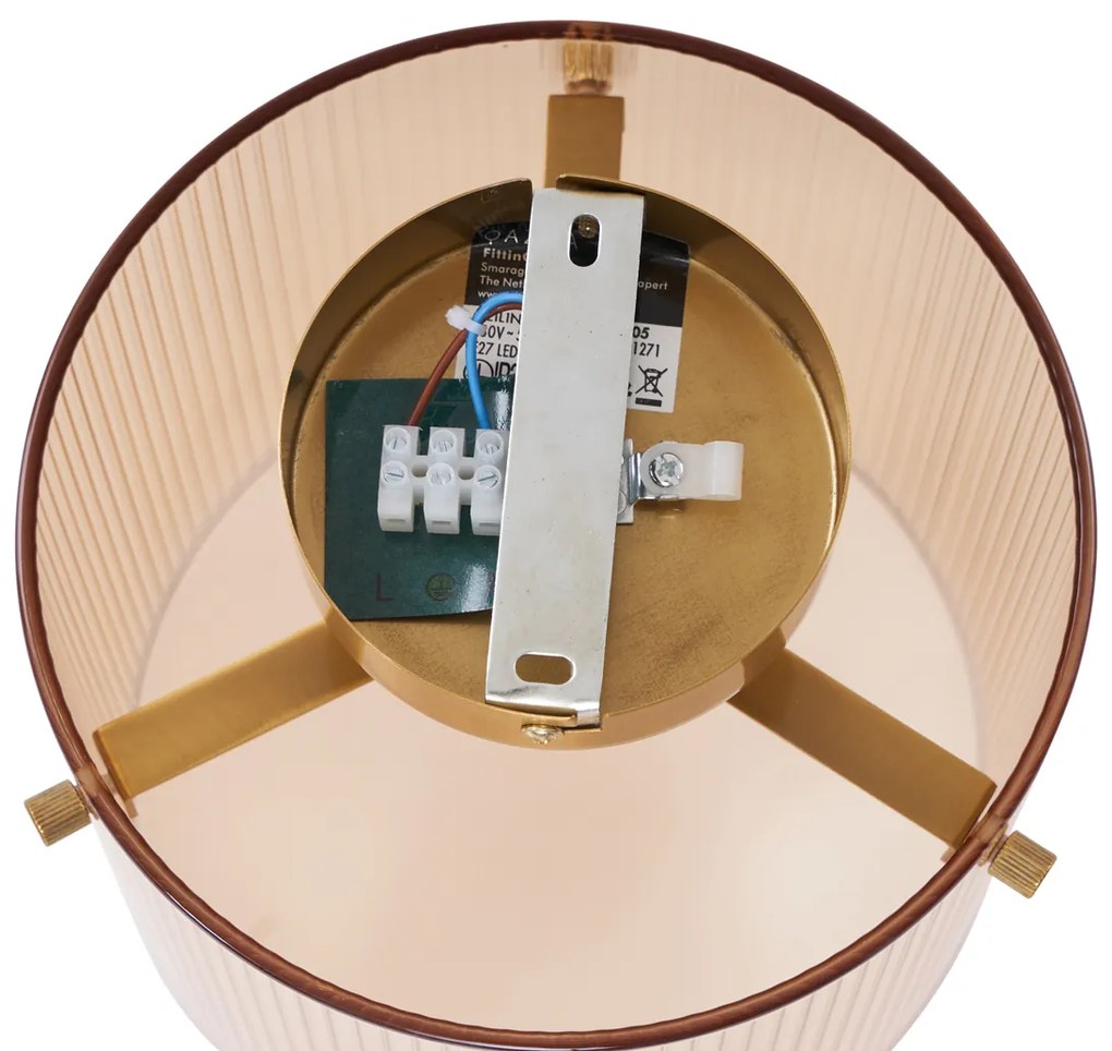 Candeeiro de Teto Art Déco em Latão com Vidro Âmbar - Laura