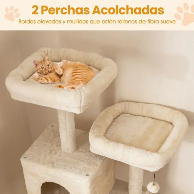 Arranhador para gatos 91,5 x 59 x 205 cm Torre de escalada e Postes para arranhar de sisal e corda bege