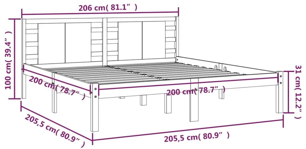 Estrutura de cama 200x200 cm pinho maciço branco