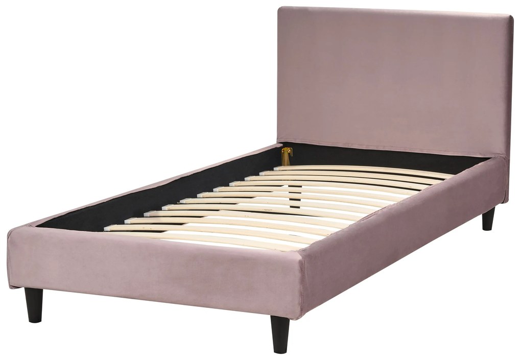 Cama de solteiro em veludo rosa 90 x 200 cm FITOU Beliani