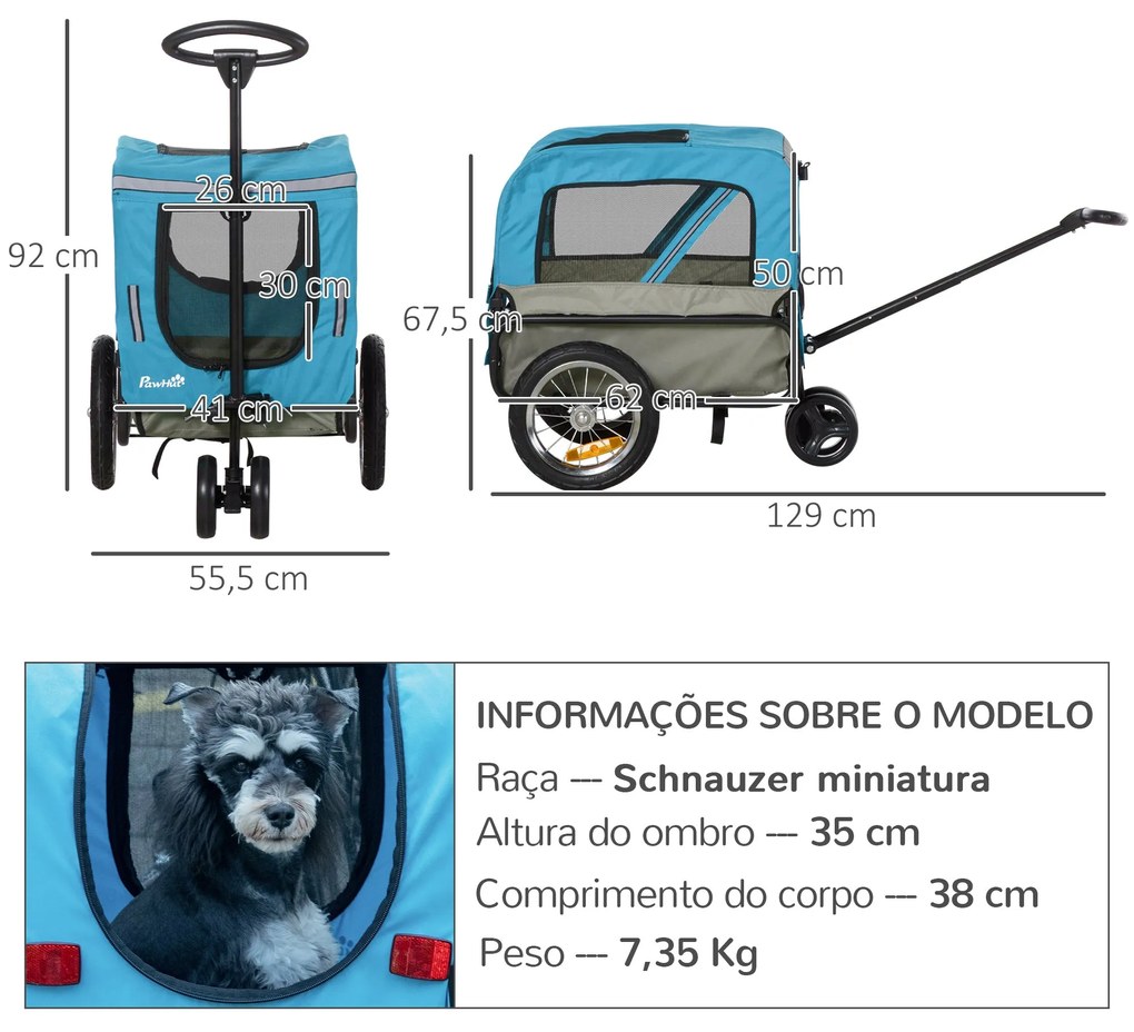 PawHut Reboque de Bicicleta para Cães 2 em 1 Carrinho para Animais de