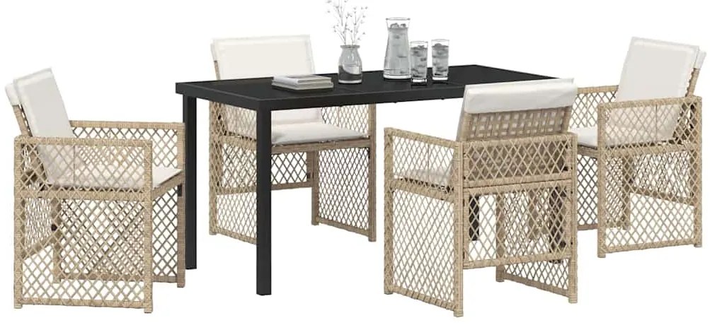 Conjunto de Jantar de Jardim 5 Peças com Almofadas Bege Polirattan