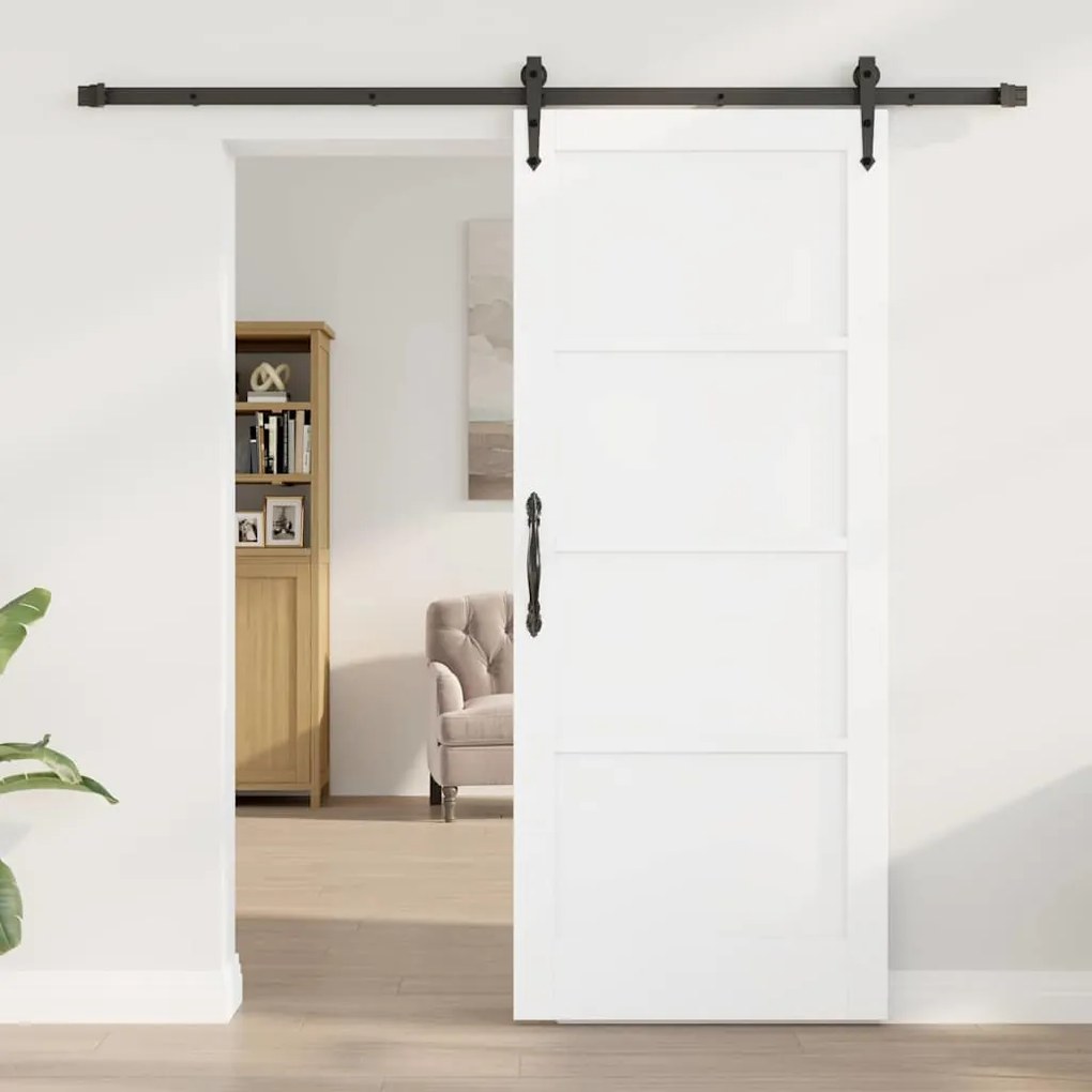 Porta Deslizante com Hardware 'ORKDAL'em Madeira Sólida de Pinho Branc