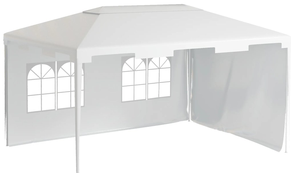 Outsunny Tenda de Jardim 395x295x255 cm Tenda de Exterior com 2 Paredes Laterais 2 Janelas Anti-UV para Pátio Varanda Branco