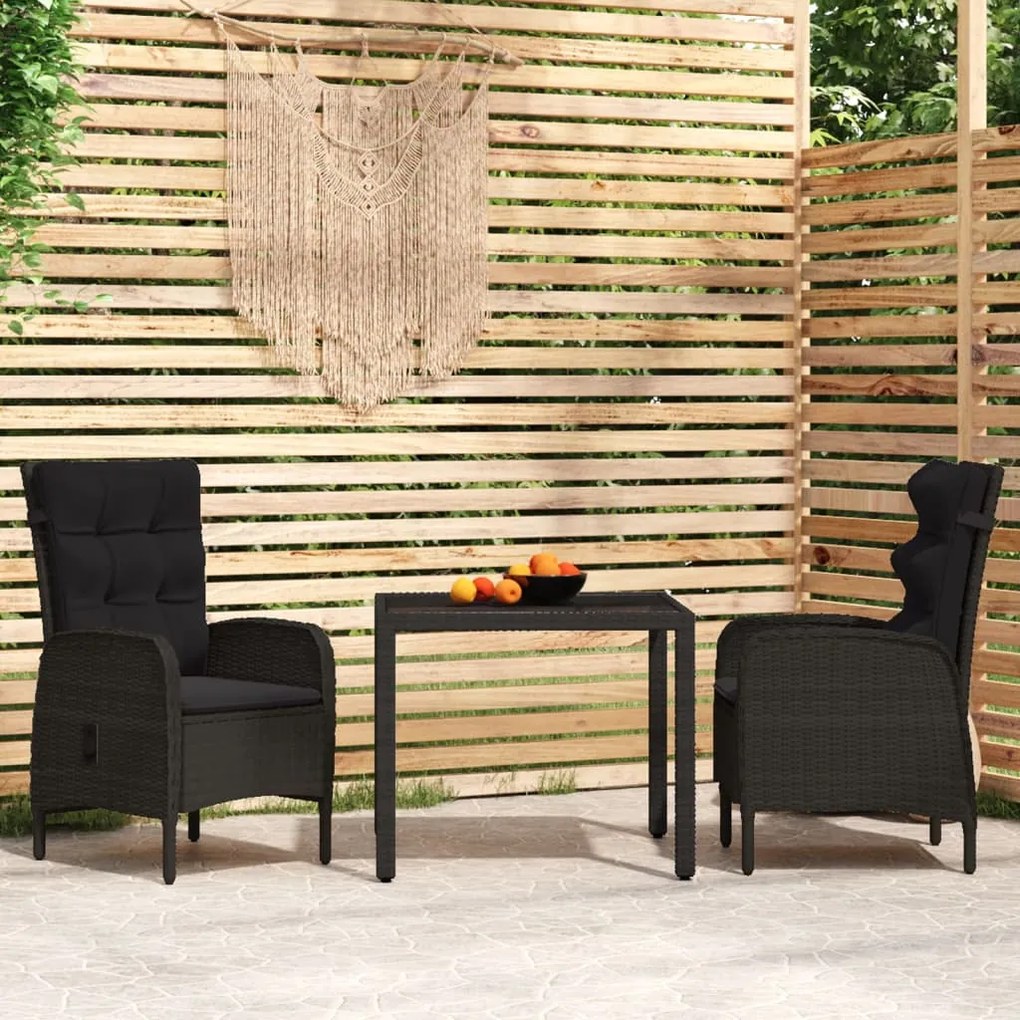 vidaXL 3 pcs conjunto de jantar para jardim vime PE preto