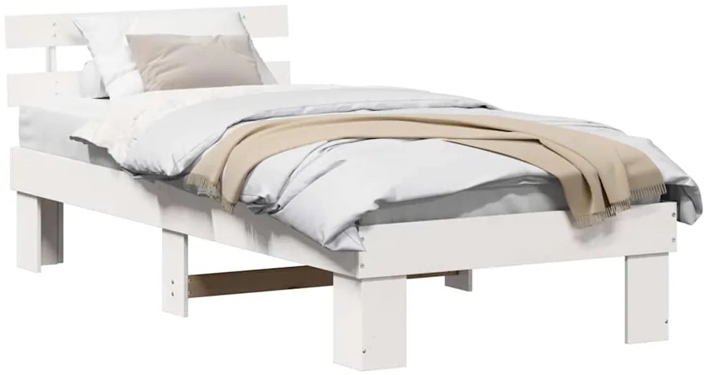 Estrado de cama com cabeceira Branca 100x200 cm Madeira maciça de pinh