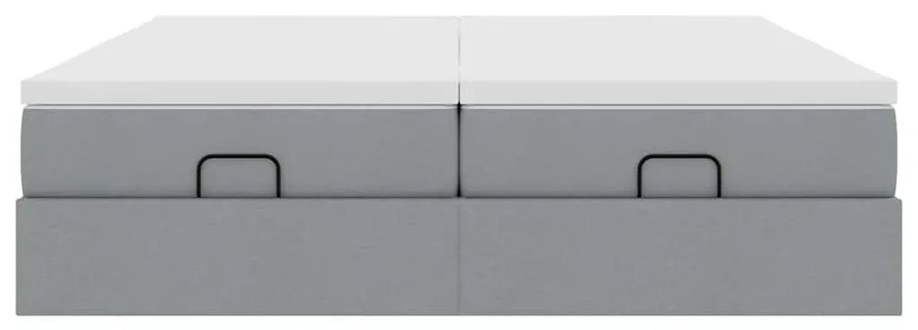 Estrutura de cama otomana com colchões tecido cinzento claro