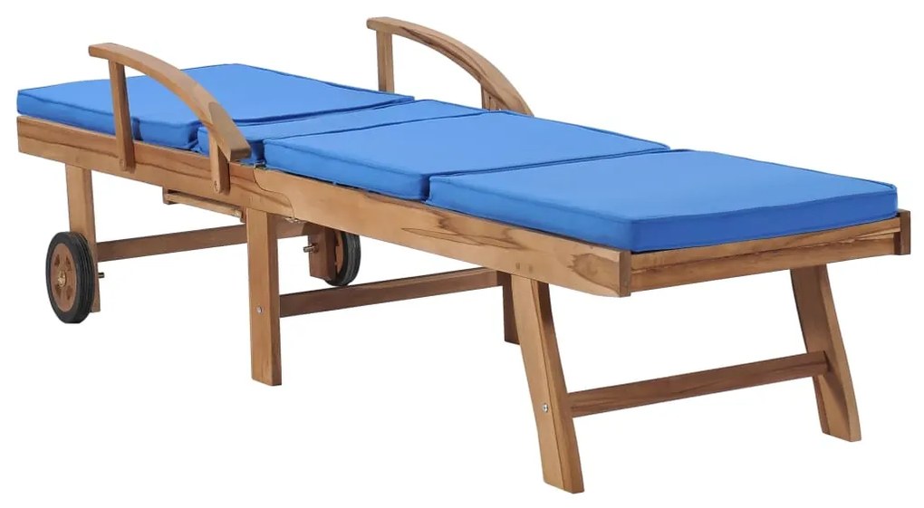 Espreguiçadeiras c/ almofadões 2 pcs madeira teca maciça azul