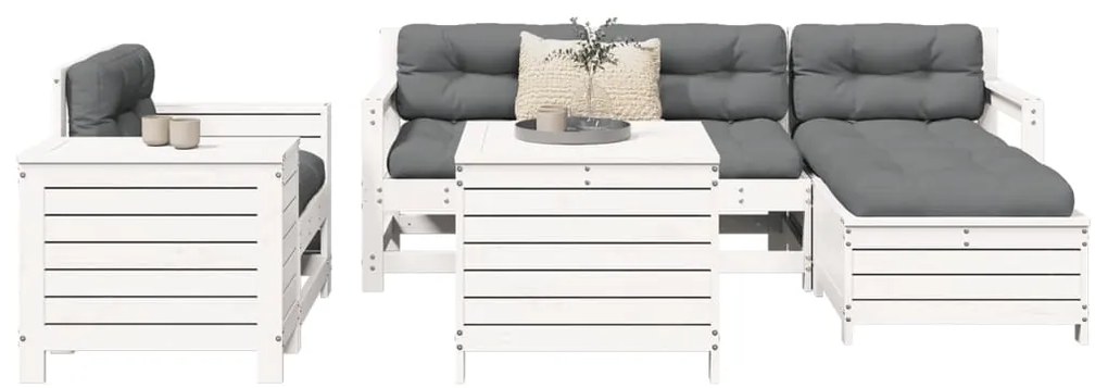 7 pcs conjunto de sofás para jardim pinho maciço branco