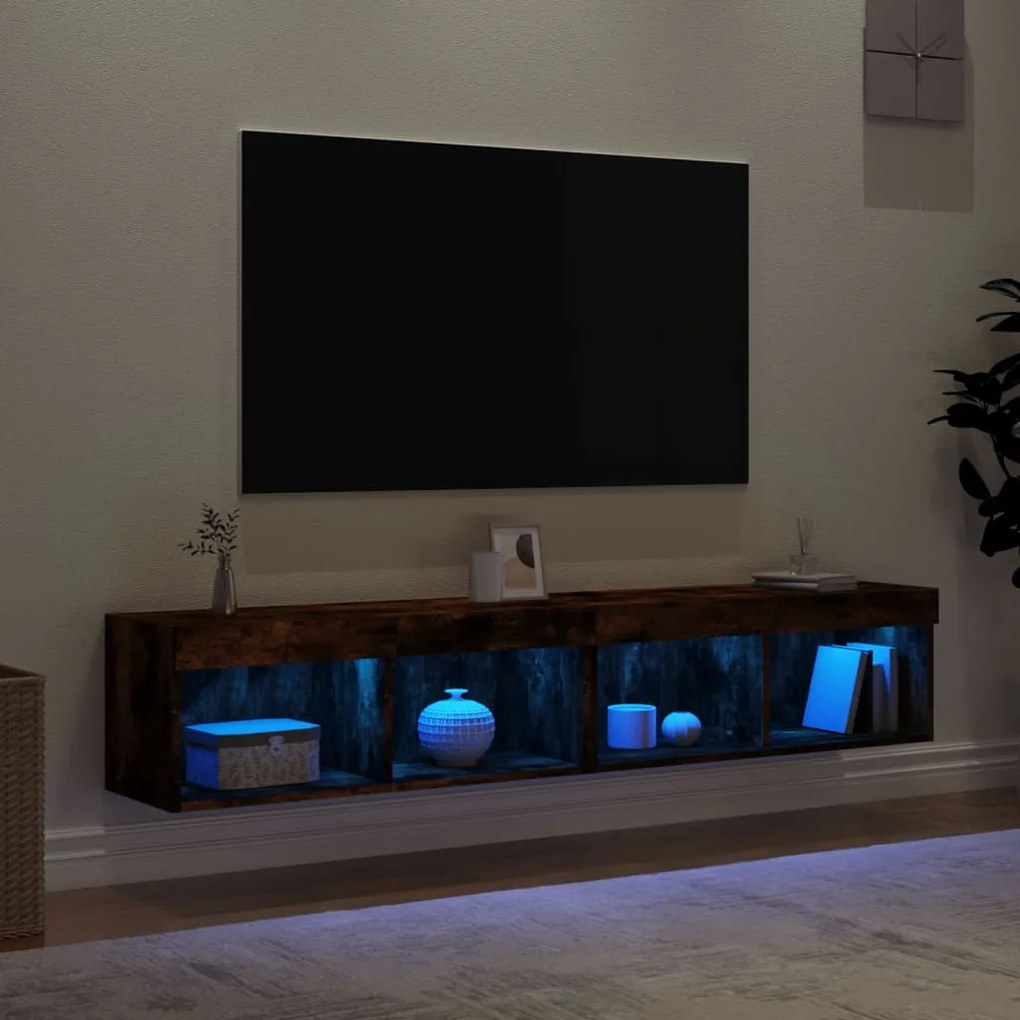 Móveis de TV com luzes LED 2 pcs 80x30x30 cm carvalho fumado