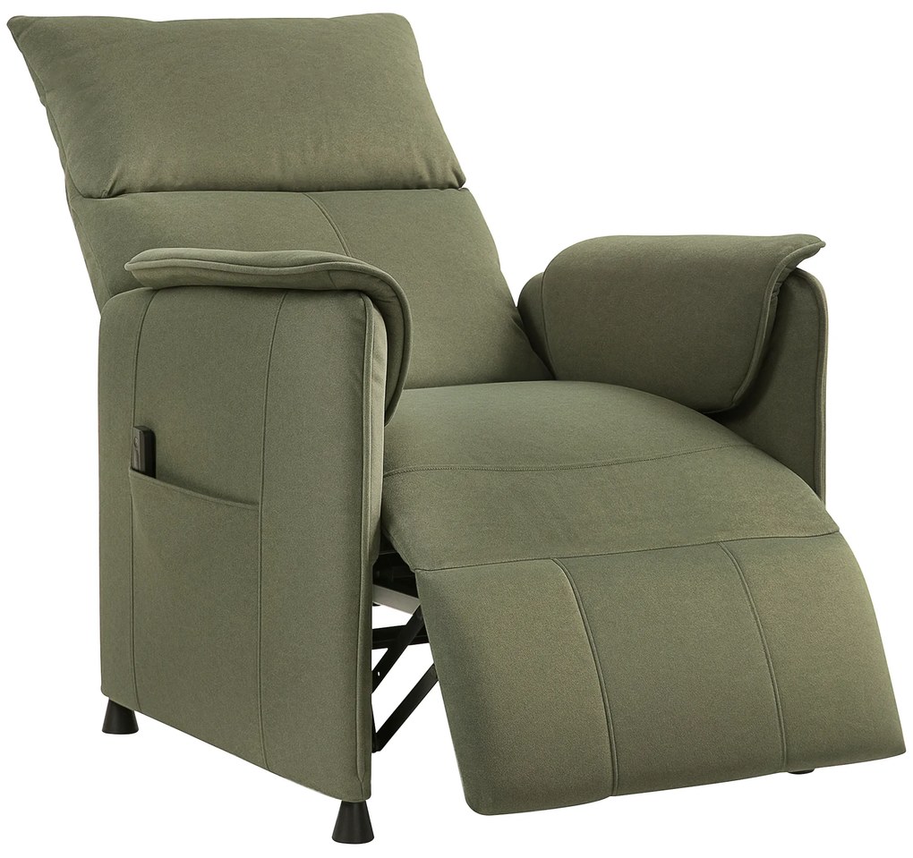HOMCOM Poltrona Relax Reclinável Elétrica com Função Memória Apoio para Pés Controlo Remoto e Bolsos Laterais 80x83x104 cm Verd