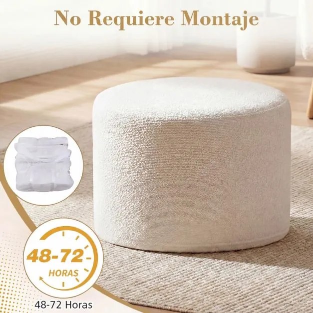 Pufe redondo 45 x 45 x 35 cm com enchimento de espuma, tecido com fio enrolado, capa removível e lavável, moderno, para apoiar os pés, sala de estar o
