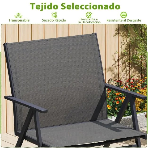 Conjunto de 2 cadeiras de jardim com tecido respirável cinza