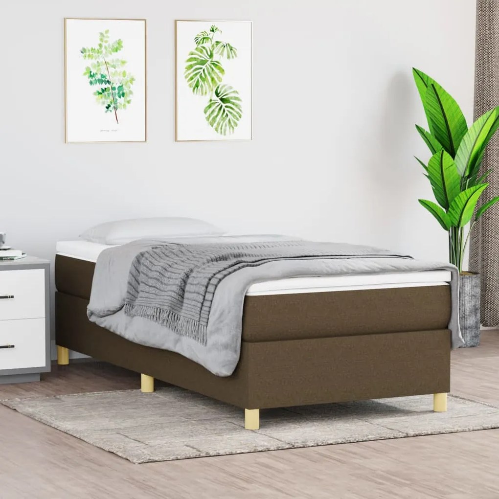 Estrutura de cama sem colchão 90x200 cm tecido castanho-escuro